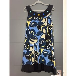 Scarlett Women's Blue Yellow Floral‎ Sleeveless Jewel Neck Dress Size 16